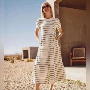 Marine Layer Womens XS Vintage Slub Tiered Midi Dress Antique White w Pockets